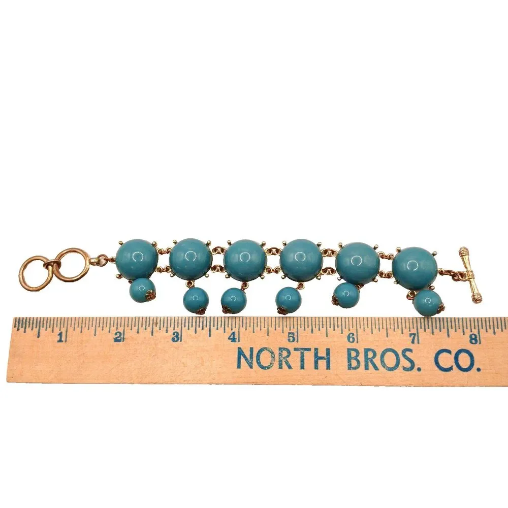 Faux Turquoise Link Bracelet Silver Tone Boho Style Fits up to 8 inches